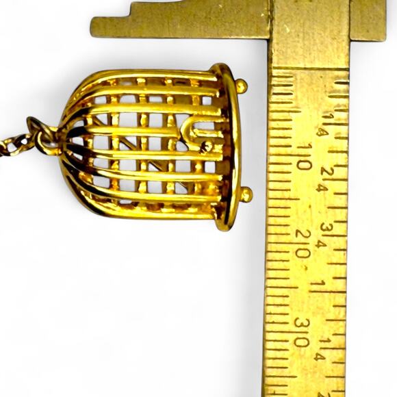 Vintage MONET Bird with Cage Brooch Gold Tone Chain Pin Signed - Picture 7 of 7